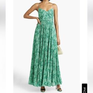NWT ML Monique Lhuillier Sylvia Printed Chiffon Maxi Dress, Spotted Jade, Size 4